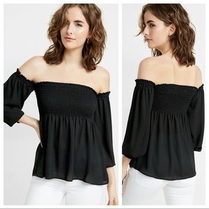 NWOT Smocked Off Shoulder Peasant Sleeve Blouse